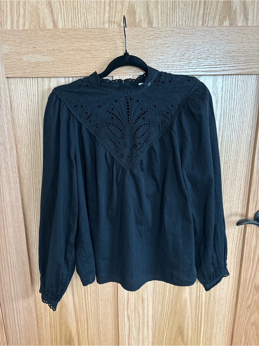 GAP Black Eyelet Yoke Long-Sleeve Blouse